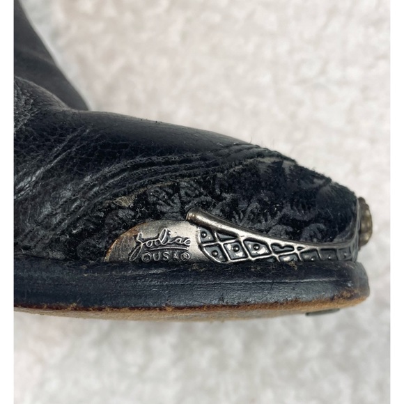 (VTG) ZODIAC • Black Genuine Leather Studded Fringe Western Cowboy Boots - Picture 11 of 16